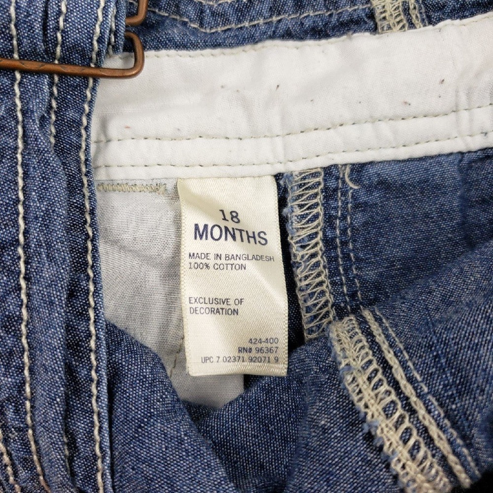 Oshkosh Shortalls Size 18m Kids Baby Denim Chambray Embroidery Carpenter - Picture 3 of 4